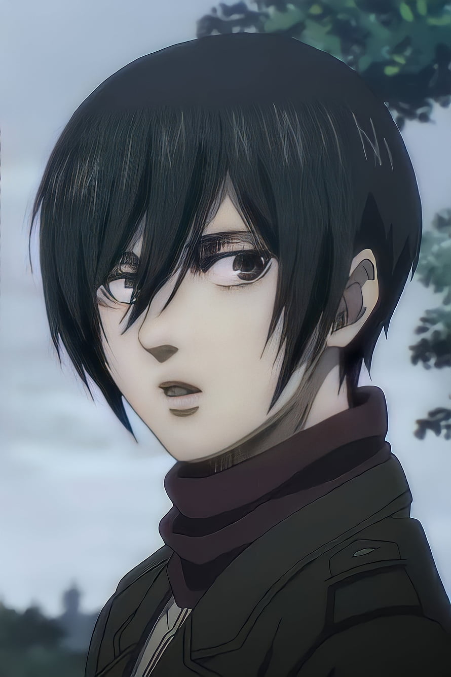 Mikasa Ackerman Anime Character Portrait with Dark Hair and Turtleneck HD phone wallpaper