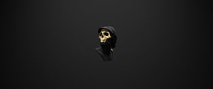 Minimalist Gold Skull Bust with Black Hat and Beard on Dark Background HD wallpaper