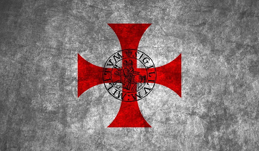 Red Templar Cross Emblem on Textured Grey Concrete Background HD wallpaper