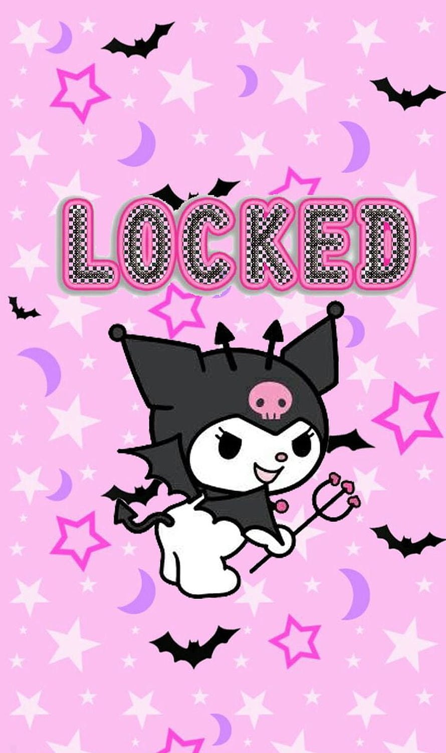 Kuromi Halloween Devil Costume Wallpaper with Pink Stars and Bats HD phone wallpaper