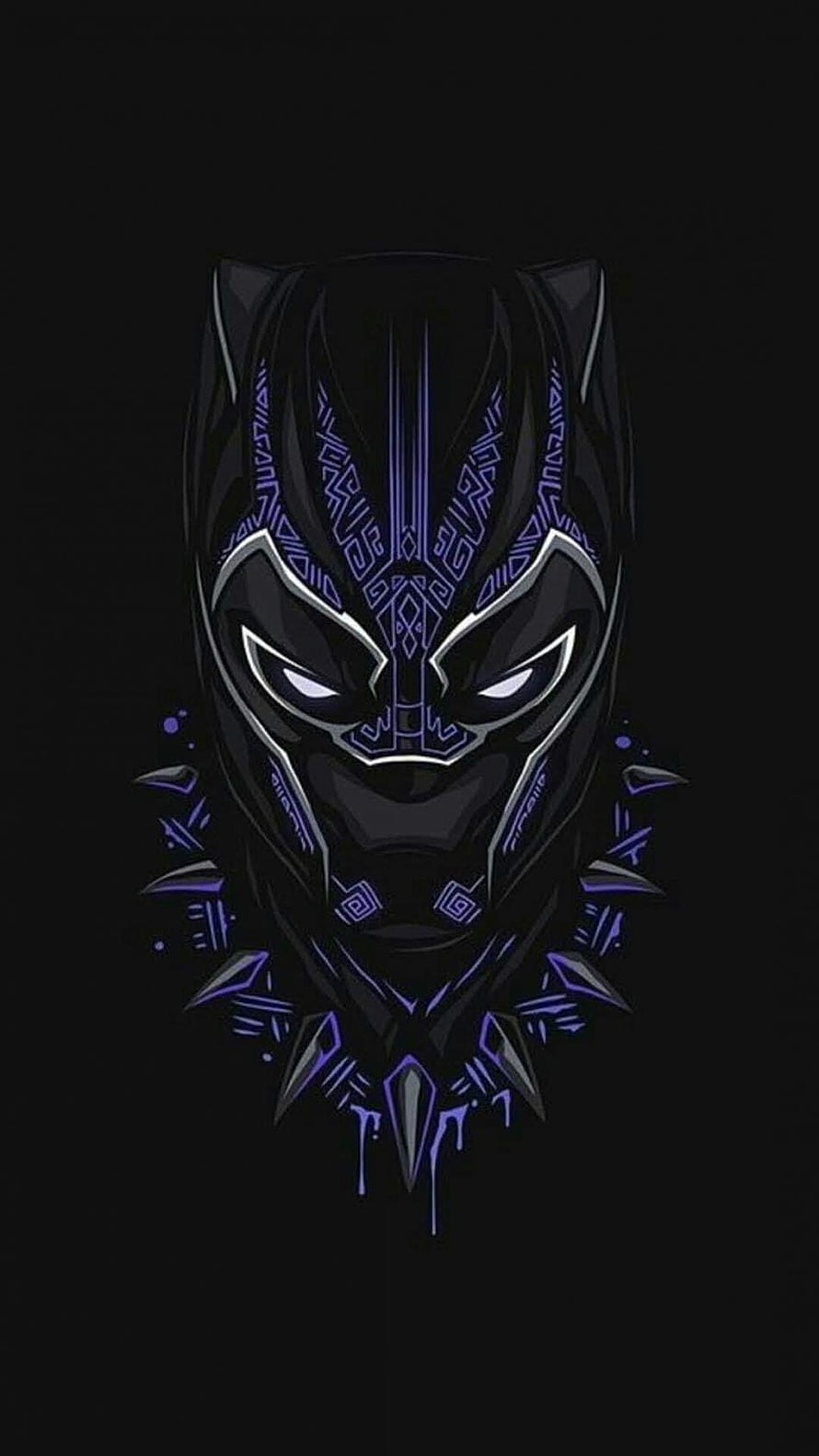 Black Panther Mask Digital Art with Purple Tribal Patterns on Black Background HD phone wallpaper