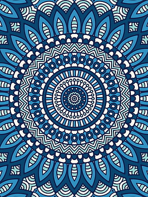 Intricate Blue and White Boho Mandala Pattern with Geometric Floral Motifs HD phone wallpaper