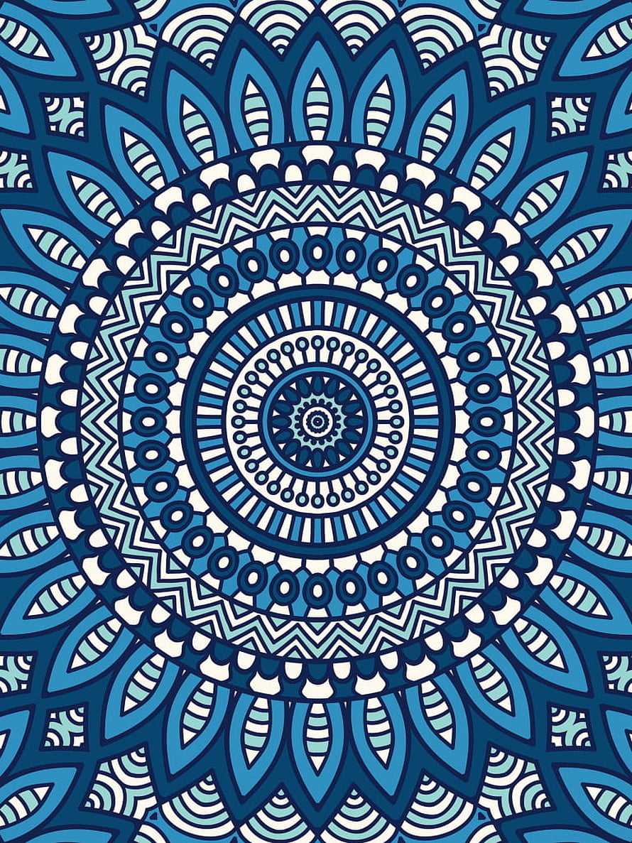 Intricate Blue and White Boho Mandala Pattern with Geometric Floral Motifs HD phone wallpaper