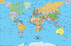 Detailed Political World Map with Country Borders and Ocean Labels HD wallpaper