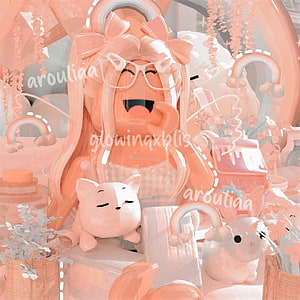 Cute Roblox Girl with Glasses and Cat in Pastel Pink Aesthetic Room HD phone wallpaper
