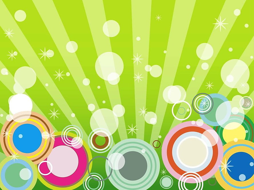 Vibrant Green Abstract Background With Colorful Circles And Sparkling Starbursts HD wallpaper