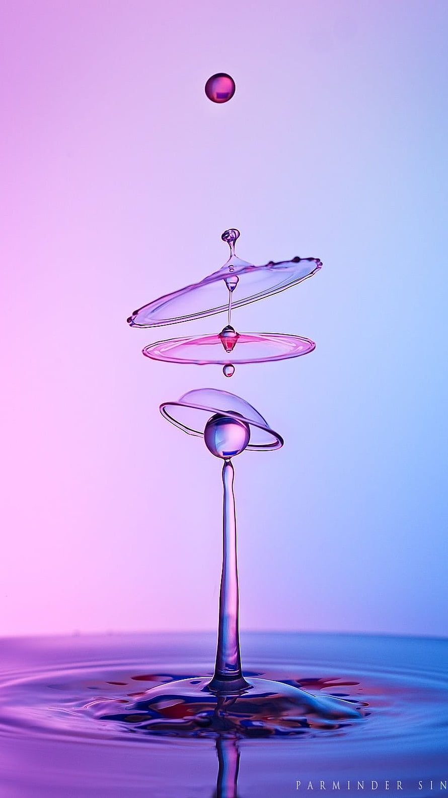 Abstract Water Drop Splash with Purple and Blue Gradient Background HD phone wallpaper