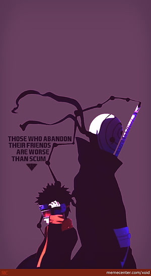 Uchiha Obito and Kakashi Hatake Silhouette Artwork with Dark Purple Background HD phone wallpaper