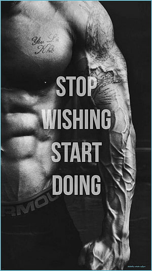 Black and White Bodybuilder Torso with Motivational Quote Overlay HD phone wallpaper