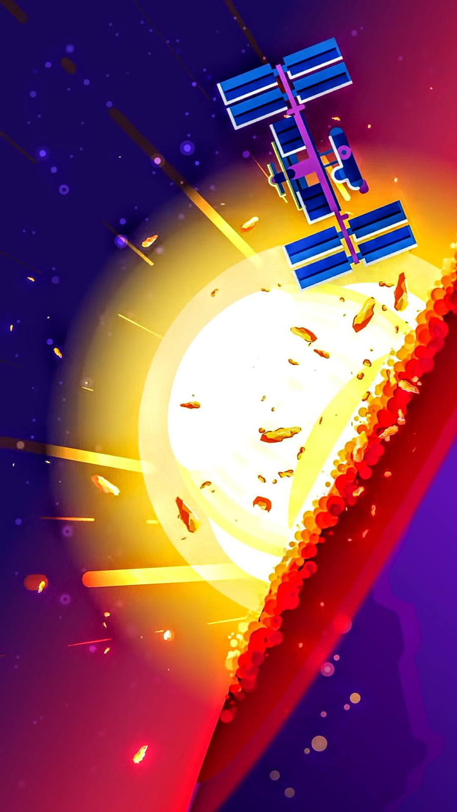 Kurzgesagt Animated Space Station Surviving Solar Flare and Debris Field HD phone wallpaper