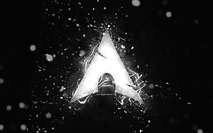 Arch Linux Logo Glowing White on Black Abstract Background with Neon Light Effects HD wallpaper