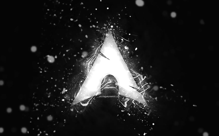 Arch Linux Logo Glowing White on Black Abstract Background with Neon Light Effects HD wallpaper