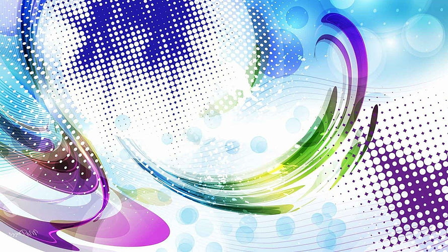 Vibrant Abstract Swirls with Halftone Dots and Bokeh Light Effects HD wallpaper