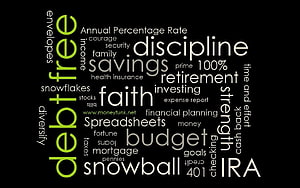 Debt Free Financial Planning Word Cloud with Budgeting and Savings Terms HD wallpaper