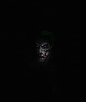 Joker Dark Portrait with Green Hair and Grinning Face in Minimalist Shadow Style HD phone wallpaper