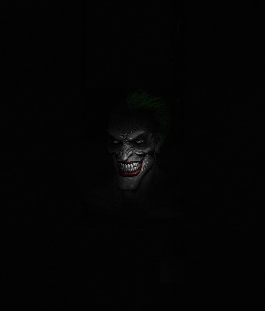 Joker Dark Portrait with Green Hair and Grinning Face in Minimalist Shadow Style HD phone wallpaper