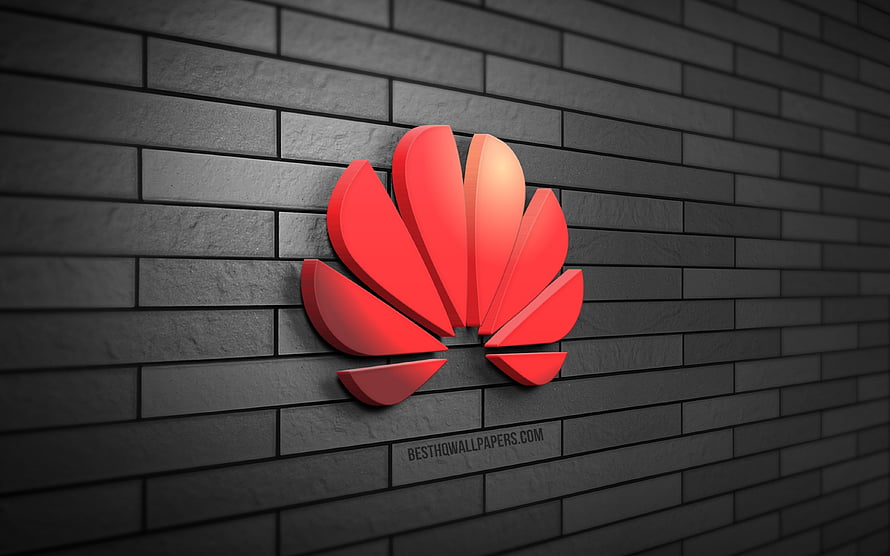 Huawei 3D Red Petal Logo on Dark Gray Brick Wall HD wallpaper