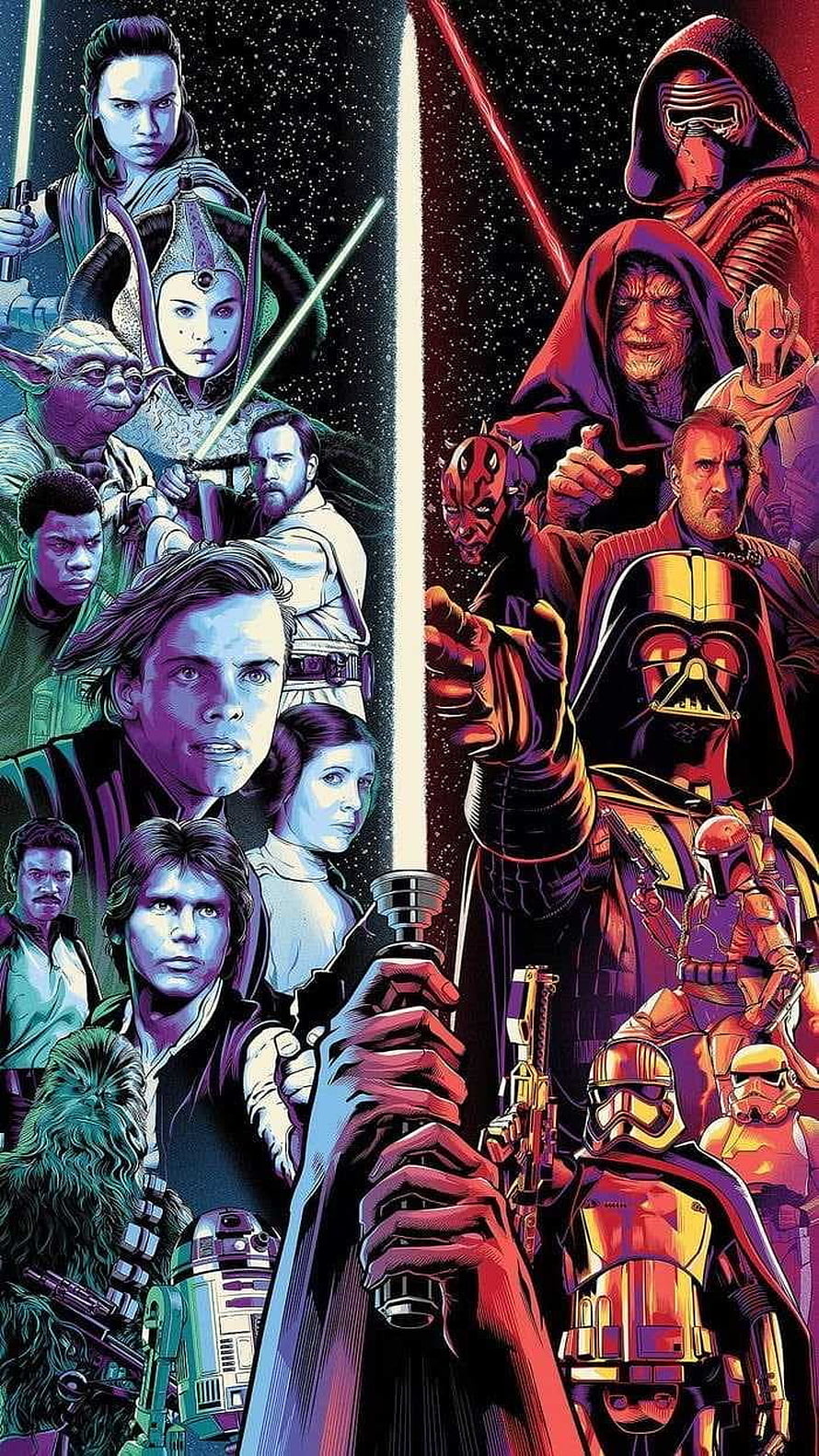Star Wars Light Side and Dark Side Character Collage Poster HD phone wallpaper