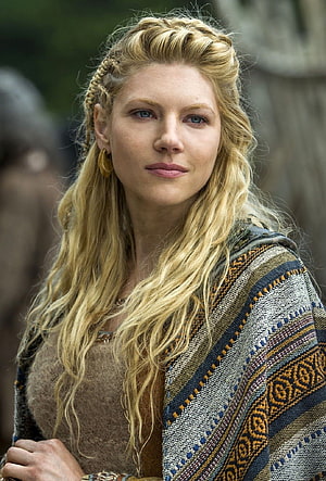 Katheryn Winnick as Lagertha in Viking Era Costume with Braided Blonde Hair HD phone wallpaper