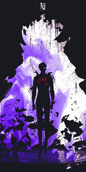Sung Jin Woo Shadow Monarch Silhouette with Purple Aura and Red Mark HD phone wallpaper