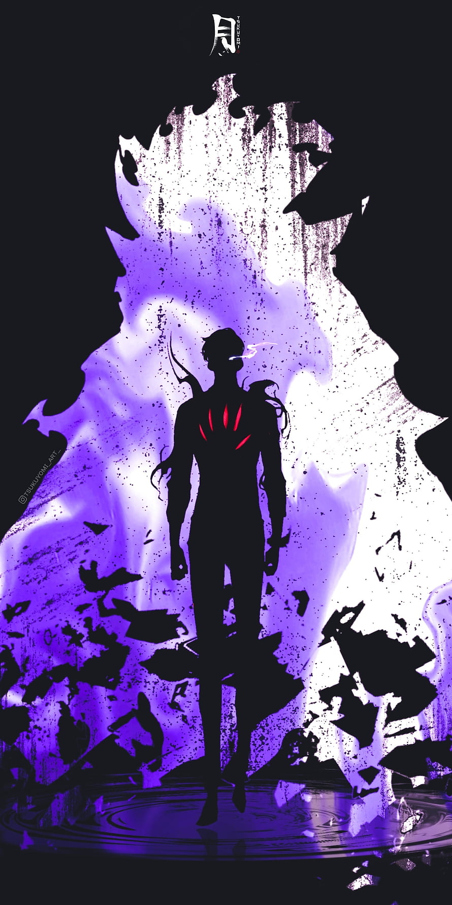 Sung Jin Woo Shadow Monarch Silhouette with Purple Aura and Red Mark HD phone wallpaper