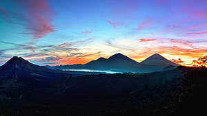 Kintamani Volcanic Landscape at Sunrise in Bali, Indonesia HD wallpaper