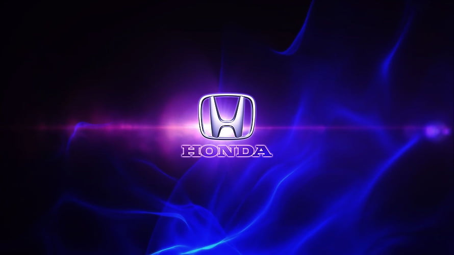 Honda Logo Glowing Against Electric Blue and Purple Smoke Background HD wallpaper
