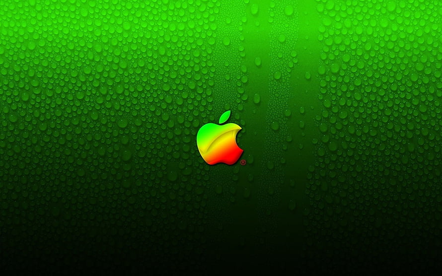Apple Logo on Green Water Droplet Background HD wallpaper