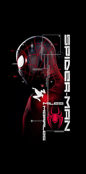 Spider-Man Miles Morales Futuristic Tech Poster with Red and Black Suit Design, Spiderman, amoled, balck HD phone wallpaper