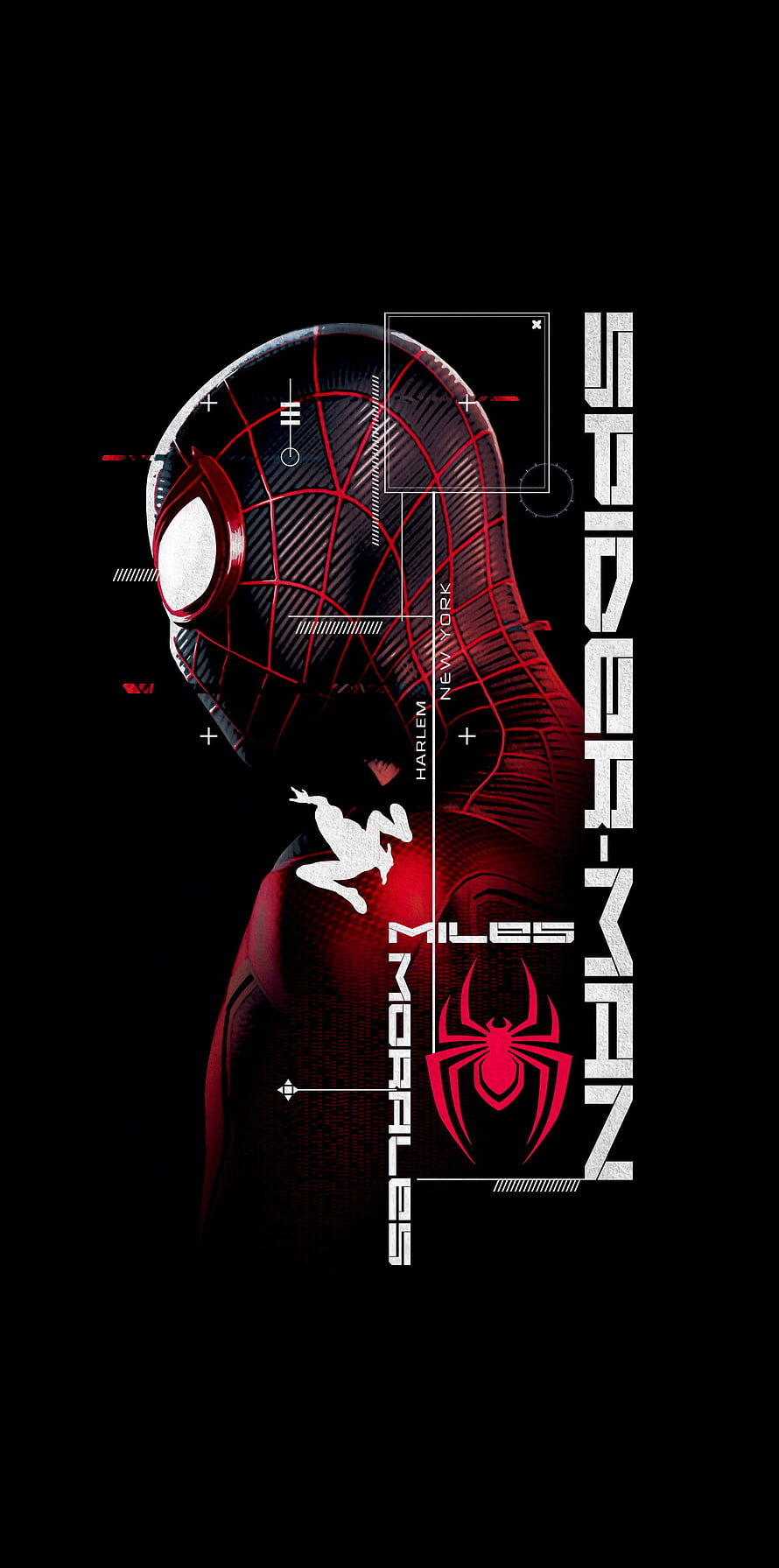 Spider-Man Miles Morales Futuristic Tech Poster with Red and Black Suit Design, Spiderman, amoled, balck HD phone wallpaper