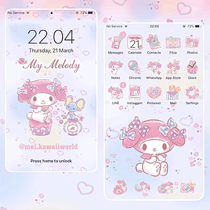 My Melody Kawaii iPhone Theme with Pastel Pink Hearts and Cute App Icons HD phone wallpaper