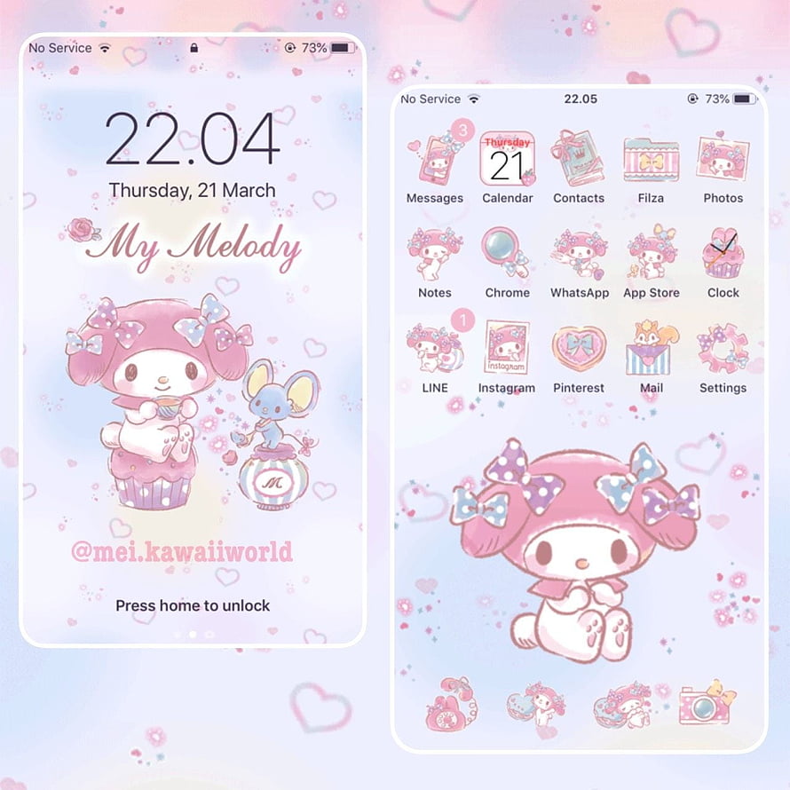 My Melody Kawaii iPhone Theme with Pastel Pink Hearts and Cute App Icons HD phone wallpaper