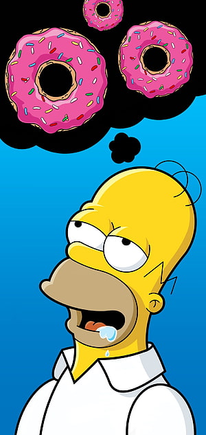 Homer Simpson Drooling Over Pink Sprinkle Donuts in Thought Bubble HD phone wallpaper