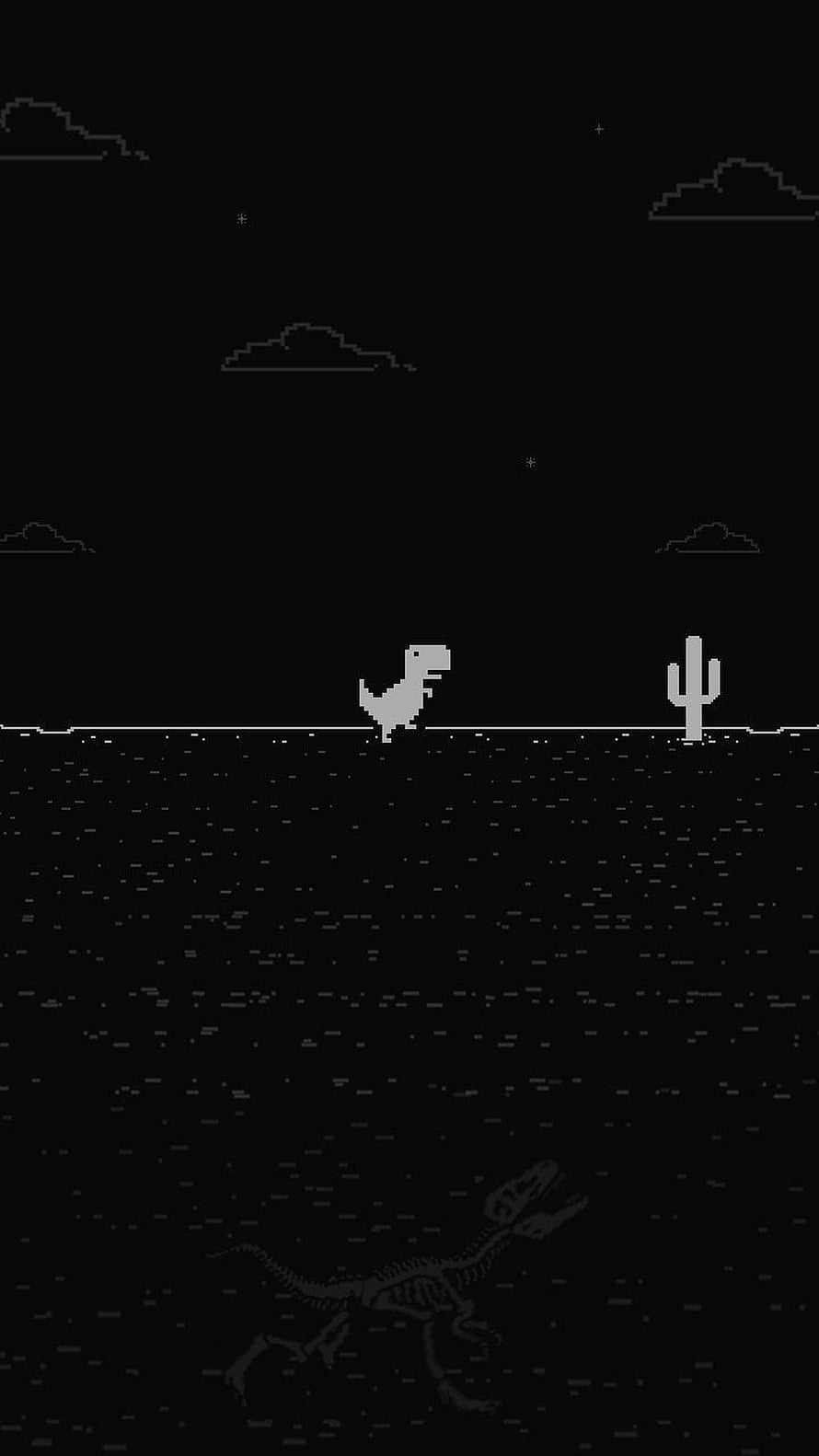 Minimalist Pixel Art T-Rex Running in Dark Desert Night Scene HD phone wallpaper