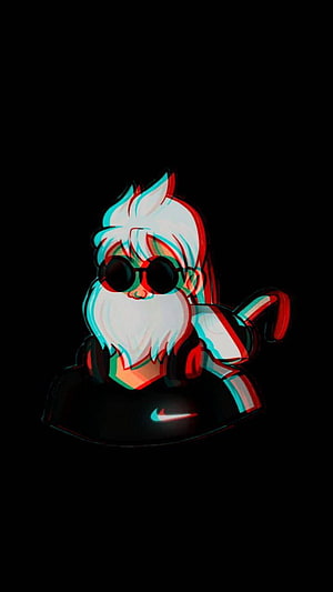 Chibi Santa Claus Wearing Sunglasses and Nike Shirt with Anaglyph 3D Effect on Black Background HD phone wallpaper