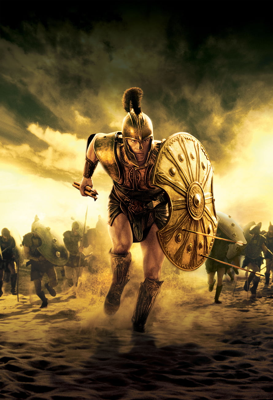 Achilles in Bronze Armor Charging Through Battle on a Dusty Battlefield HD phone wallpaper