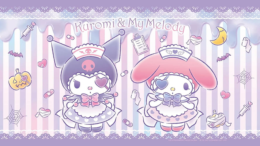 Kuromi and My Melody in Cute Nurse Outfits with Halloween Themed Sanrio Characters HD wallpaper