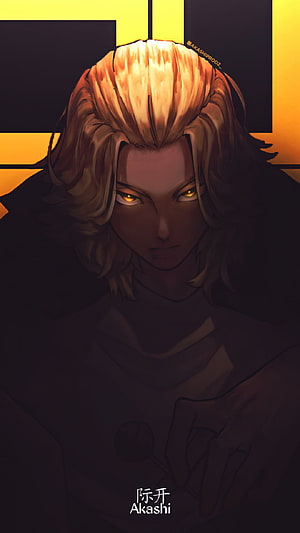 Mikey from Tokyo Revengers in Dramatic Shadow with Glowing Amber Eyes HD phone wallpaper