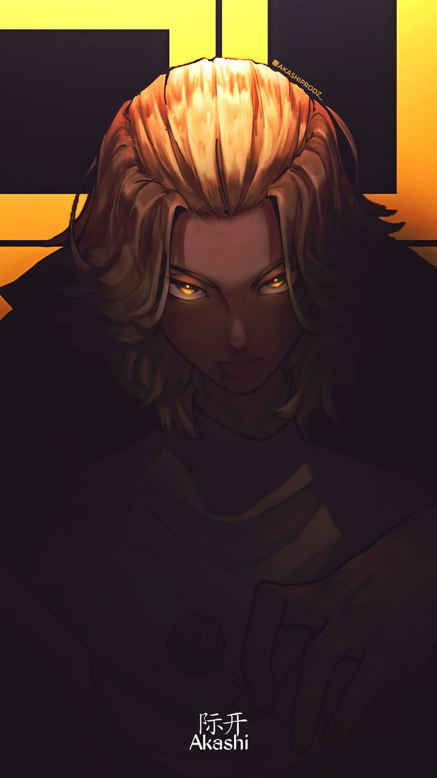 Mikey from Tokyo Revengers in Dramatic Shadow with Glowing Amber Eyes HD phone wallpaper