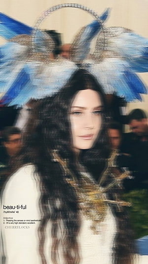 Lana Del Rey with Blue Feathered Headpiece and Long Dark Hair HD phone wallpaper