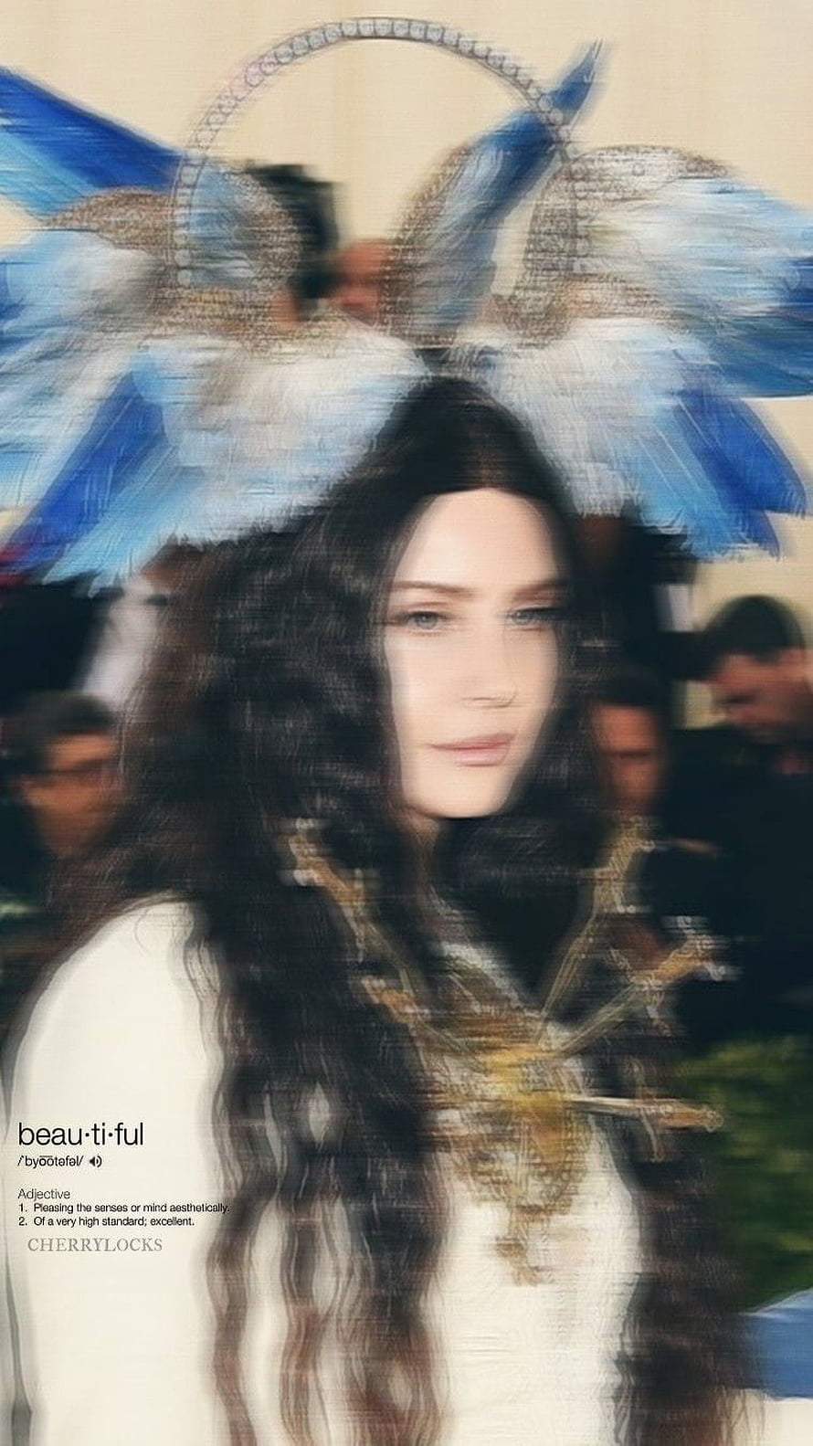 Lana Del Rey with Blue Feathered Headpiece and Long Dark Hair HD phone wallpaper