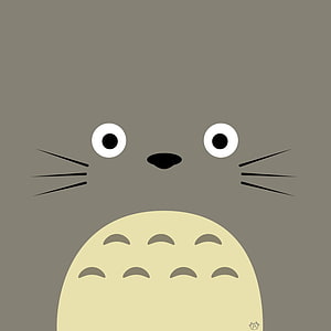 Minimalist Totoro Face Illustration with Soft Grey and Cream Palette HD phone wallpaper