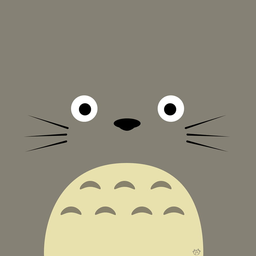 Minimalist Totoro Face Illustration with Soft Grey and Cream Palette HD phone wallpaper