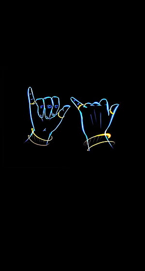 Neon Blue Rock Hand Gesture Sign on Black Background HD phone wallpaper