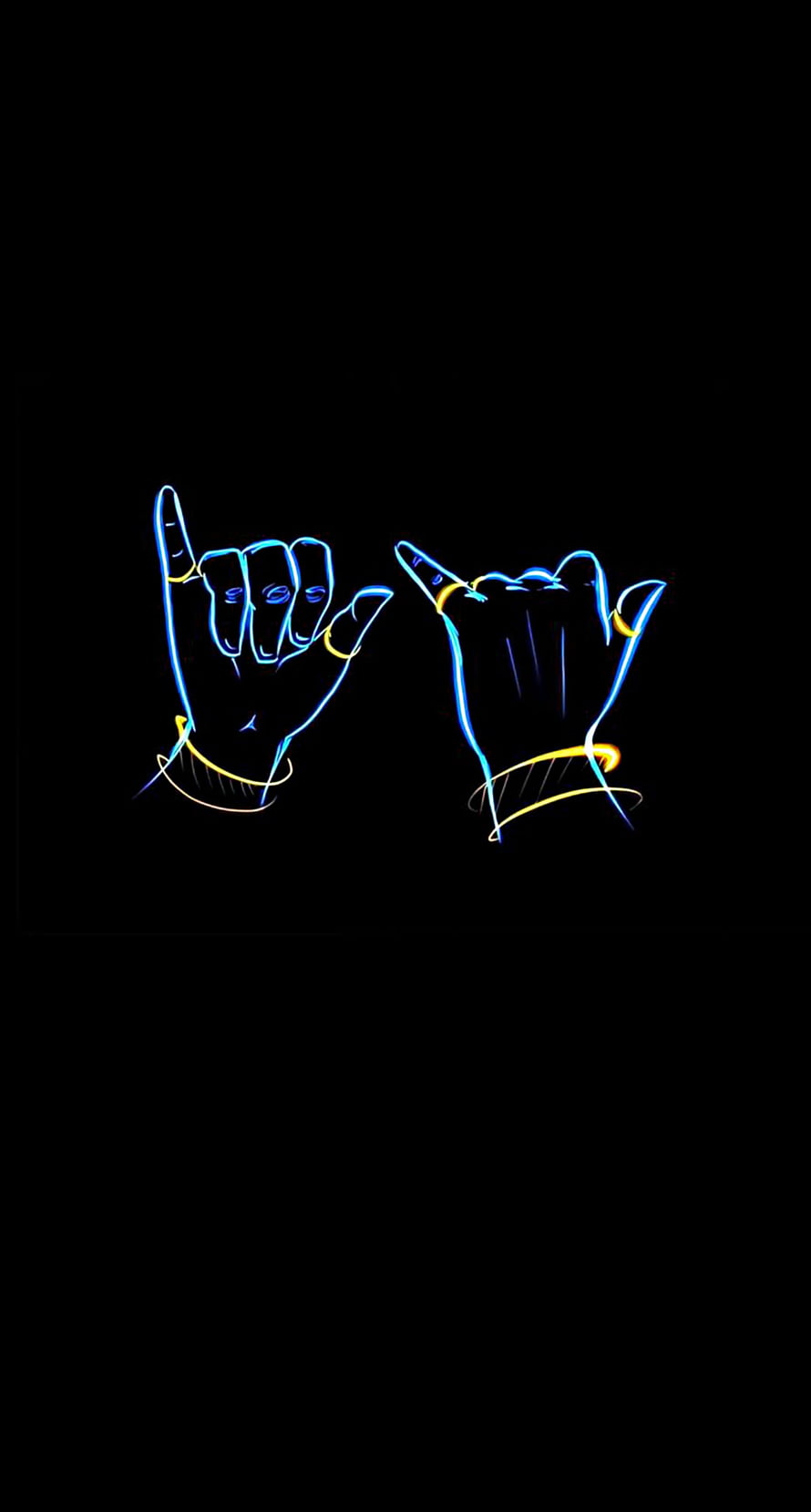 Neon Blue Rock Hand Gesture Sign on Black Background HD phone wallpaper