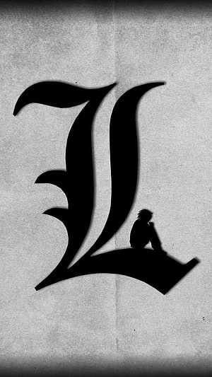 L Lawliet Silhouette Sitting on Stylized Letter L from Death Note HD phone wallpaper