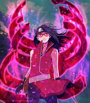Sarada Uchiha with Chakra Wings in Vibrant Anime Artwork HD phone wallpaper