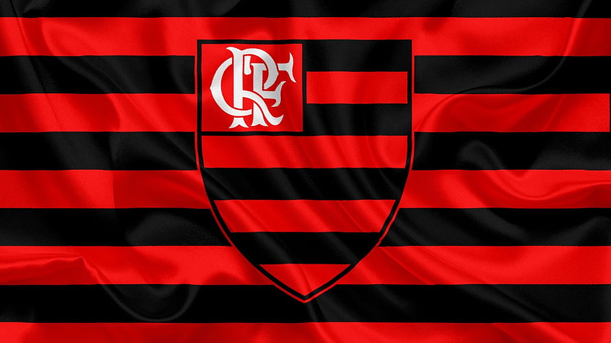Flamengo FC Official Club Crest on Waving Red and Black Striped Fabric HD wallpaper