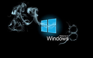 Windows 8 Blue Logo with Ethereal Smoke on Black Background HD wallpaper