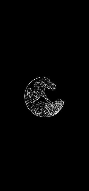 Minimalist White Line Art of a Crashing Wave on a Black Background HD phone wallpaper